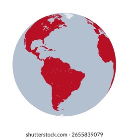 Globo em cinza e vermelho escuro Cor Focado no continente americano, ilustração vetorial isolado no fundo branco, eps