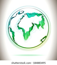 Globe green abstract icon with map of the continents of the world, VECTOR