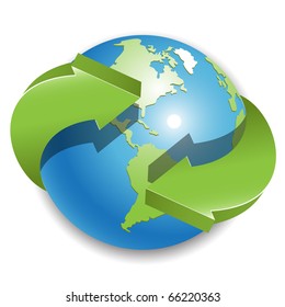Globe and green arrow