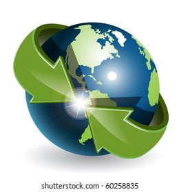 Globe and green arrows
