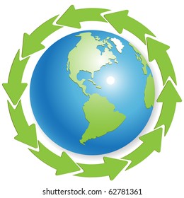 Globe and green arrows