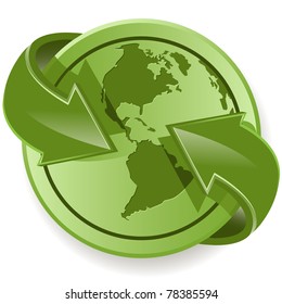 globe and green arrows