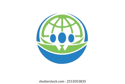 A globe with a green and blue logo that says we are all in a circle