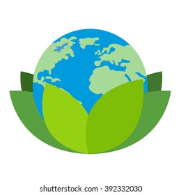 Globe in the green foliage logo.