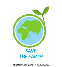 Globe, green leaf isolated on a white background. World map. Icon of the earth. Clean and modern vector illustration for web design.