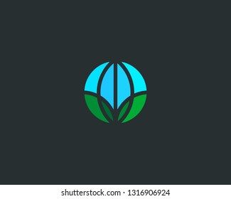 Globe green leaf logo. Earth eco vector logotype.