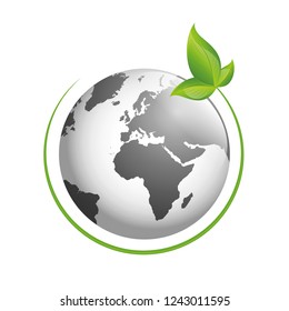 globe with green leaf on white background vector illustration EPS10
