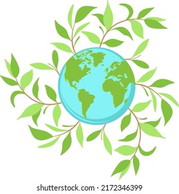Globe with green leaves branches
