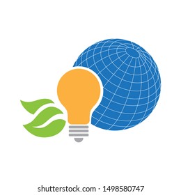 globe, green leaves and light bulb, vector