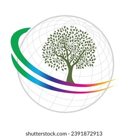 globe with green tree, vector