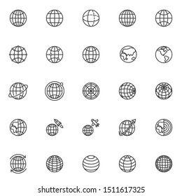 Globe grid line icons set. linear style symbols collection, outline signs pack. vector graphics. Set includes icons as global network communication, worldwide, geography earth globe, around the world