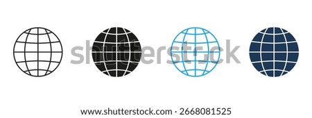 Globe Grid Line And Solid Icon Set. Global Connectivity, Internet, And Worldwide Network Symbol Collection. Communication And International Reach. Isolated Vector Illustration.