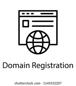 Globe grid over web page, internet browser line icon 