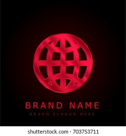 Globe grid red chromium metallic logo