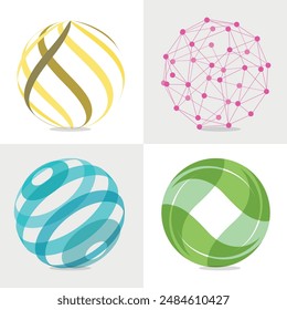 Globe grid spheres. Striped 3D spheres, Spherical grid globe shapes. Illustration globe.