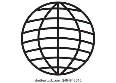 Globe grid spheres. Striped 3D spheres, geometry globe grid, earth latitude and longitude line grid vector symbol set. Spherical grid globe shapes. Illustration globe striped, global geography surface