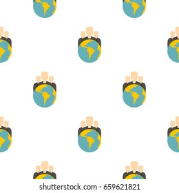 Globe and group of people pattern seamless flat style for web vector illustration