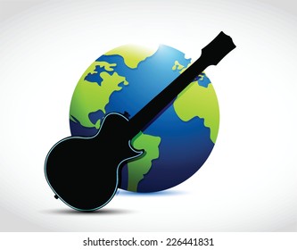 globe and guitar illustration design over a white background