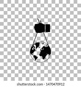 Globe with hand. Black flat icon on a transparent background. Pictogram for your project
