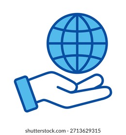 Globe Hand In Blue Style, Vector Illustration