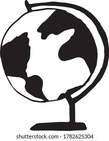 globe hand drawn in doodle style. vector, scandinavian, monochrome. single element for design sticker, icon, poster, banner. school, geography education