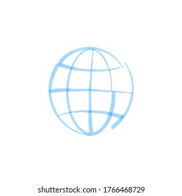 Globe hand drawn earth on white background. World in doodles style. Environment doodle design for earth day. Stock vector illustration isolated on white background.