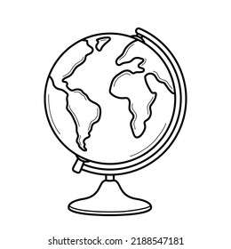 Globe. Dibujo a mano icono del planeta Tierra, mapa de continentes. Ilustración vectorial aislada en estilo de línea de doodle.