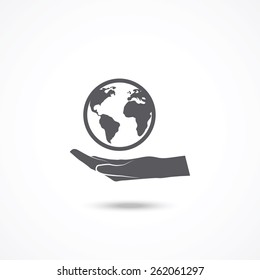 Globe with hand icon 