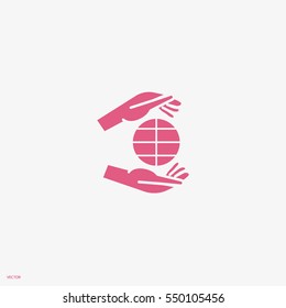 globe, hand, icon