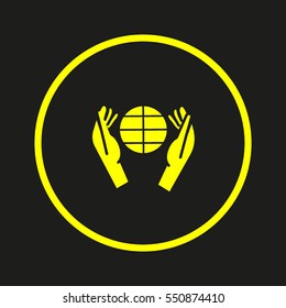 globe, hand, icon
