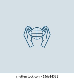 globe, hand, icon