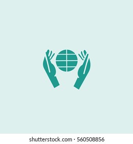 globe, hand, icon