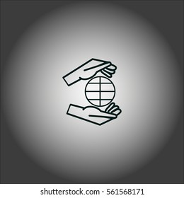 globe, hand, icon
