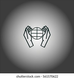 globe, hand, icon
