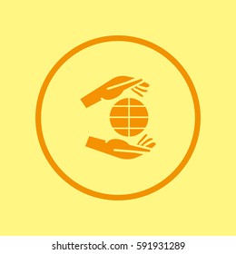 globe, hand, icon