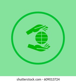 globe, hand, icon