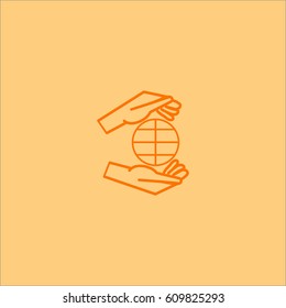 globe, hand, icon