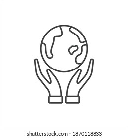 globe with hand icon flat design