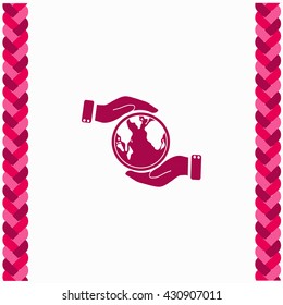 Globe in hand icon Flat Design. Isolated Illustration.