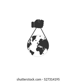 Globe with hand icon flat. Illustration isolated vector sign symbol