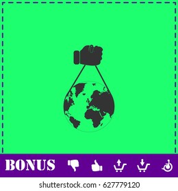Globe with hand icon flat. Simple vector symbol and bonus icon