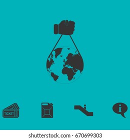 Globe with hand icon flat. Simple vector symbol and bonus icon