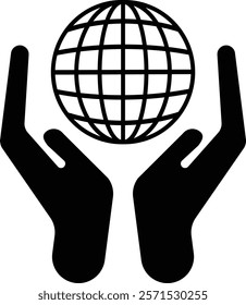 Globe in the hand icon . Hands holding globe earth web icon . Human protect environmental nature symbol  vector