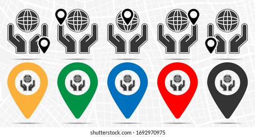 Globe in hand icon in location set. Simple glyph, flat illustration element of sustainable energy theme icons