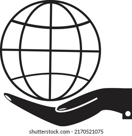 globe in hand icon on white background. hand hold globe sign. world and earth symbol. flat style. 