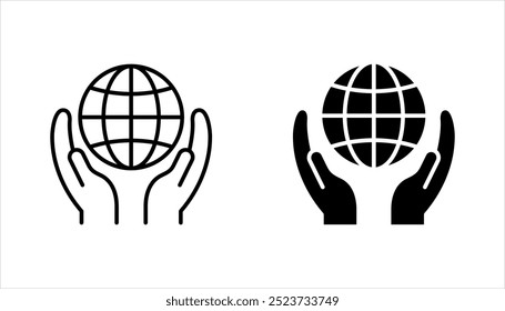 globe in hand icon set. world and earth vector icon for web vector illustration on white background