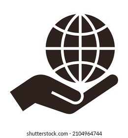 Icono de globo en mano. Símbolo para salvar la tierra aislada en fondo blanco
