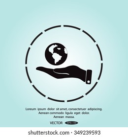 Globe in hand. icon vector