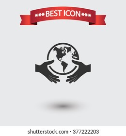 Globe in hand icon vector