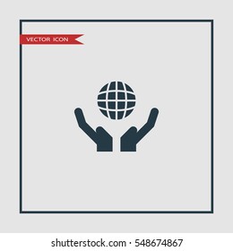 globe in hand icon vector, can be used for web and mobile design